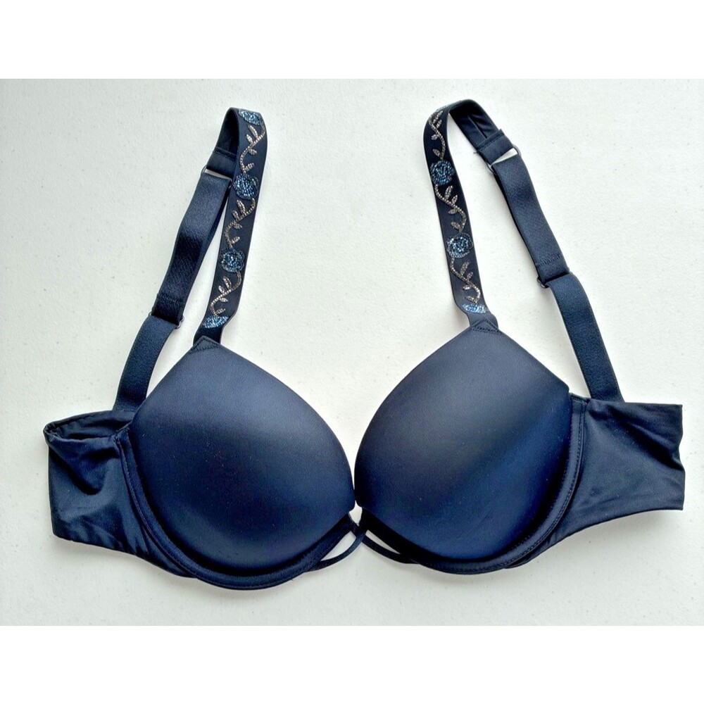 Victoria’s Secret Bombshell Dark Twilight Blue Shine Strap Push-up Bra 32A/B